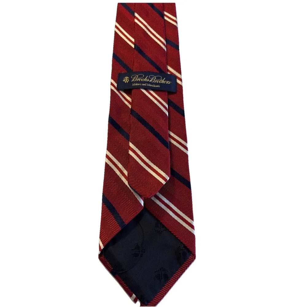 Brooks Brothers Red With White & Navy Stripes Silk /cotton Men's Necktie 62